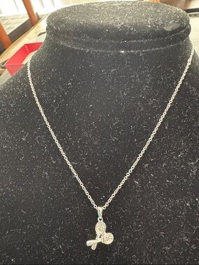 925 Sterling Silver Tennis Racket Pendant Necklace - Genuine Diamond